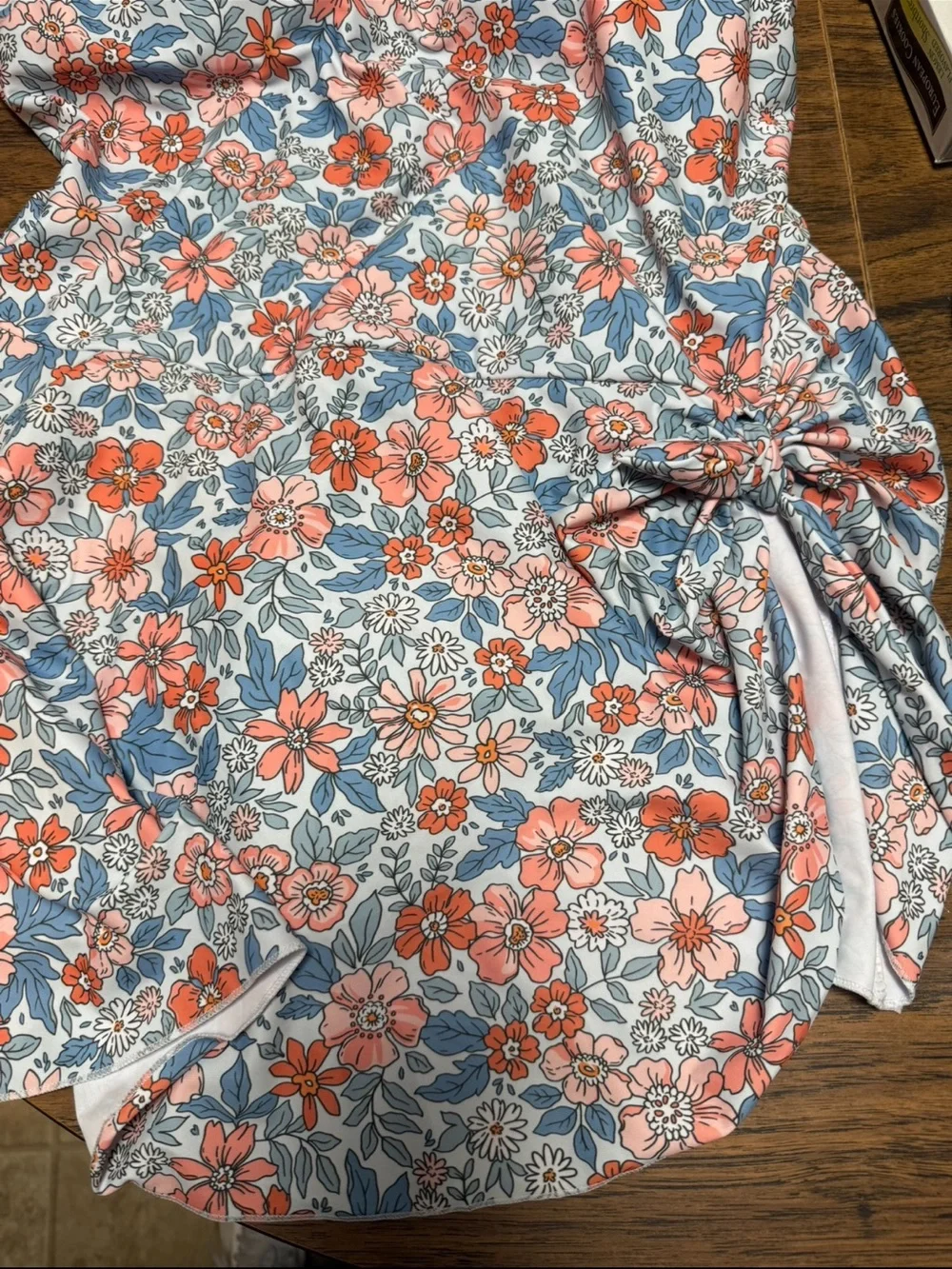 EoMenie Floral Print One-Piece Swimsuit bra built in Coral & Blue Womens 18W NWT - Picture 4 of 11